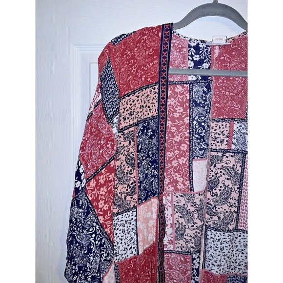 ARIAT BETH Patchwork Western Country Red Blue Oversize Kimono Duster S/M - Picture 3 of 12